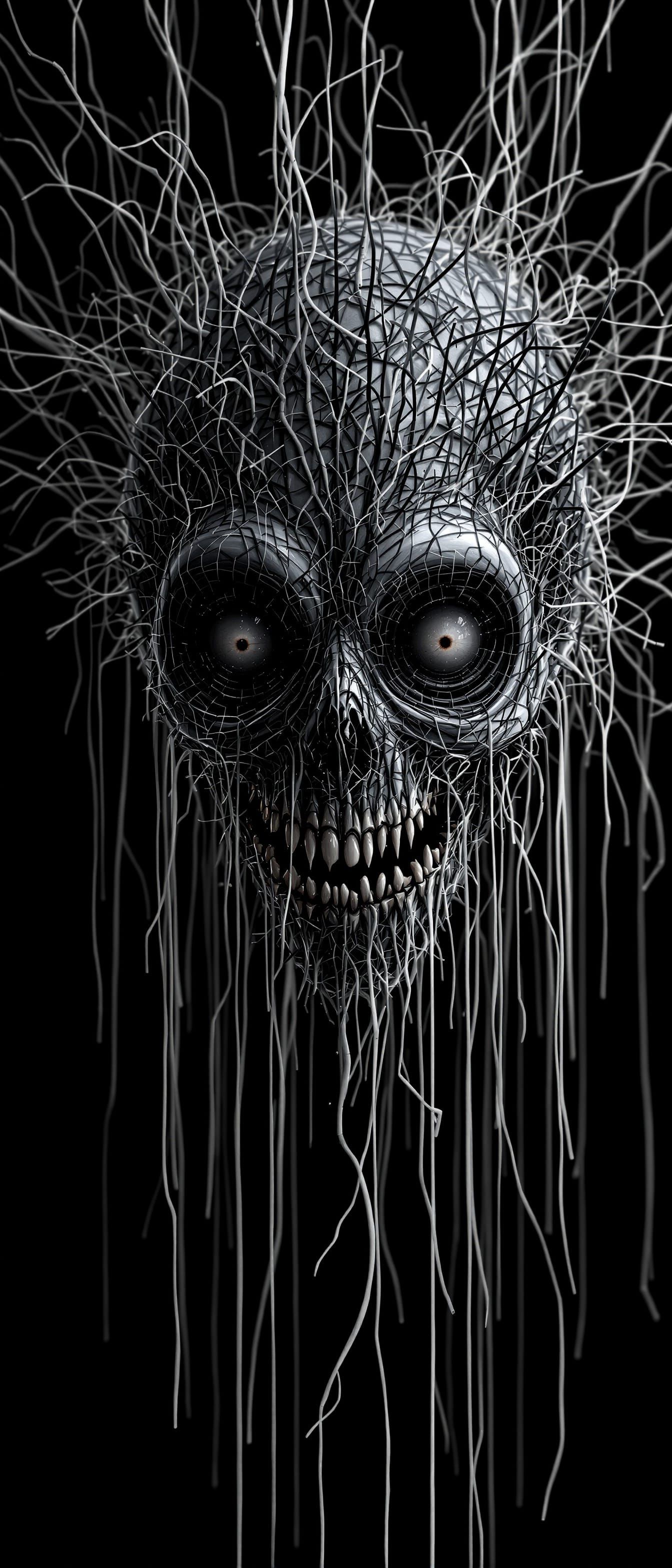Creepy String Creature in Dark Room, Hyperdetailed