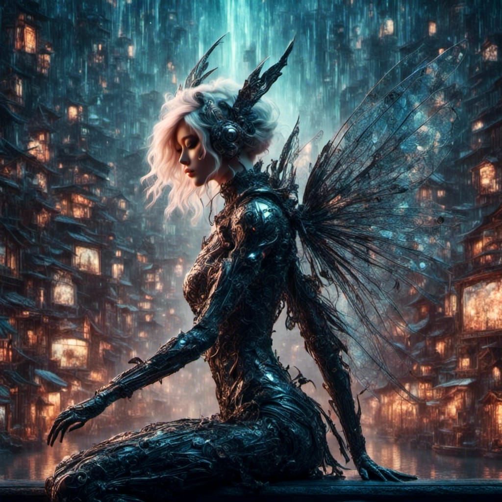Cyber Pixie in Dreamy Waterfall Digital Art