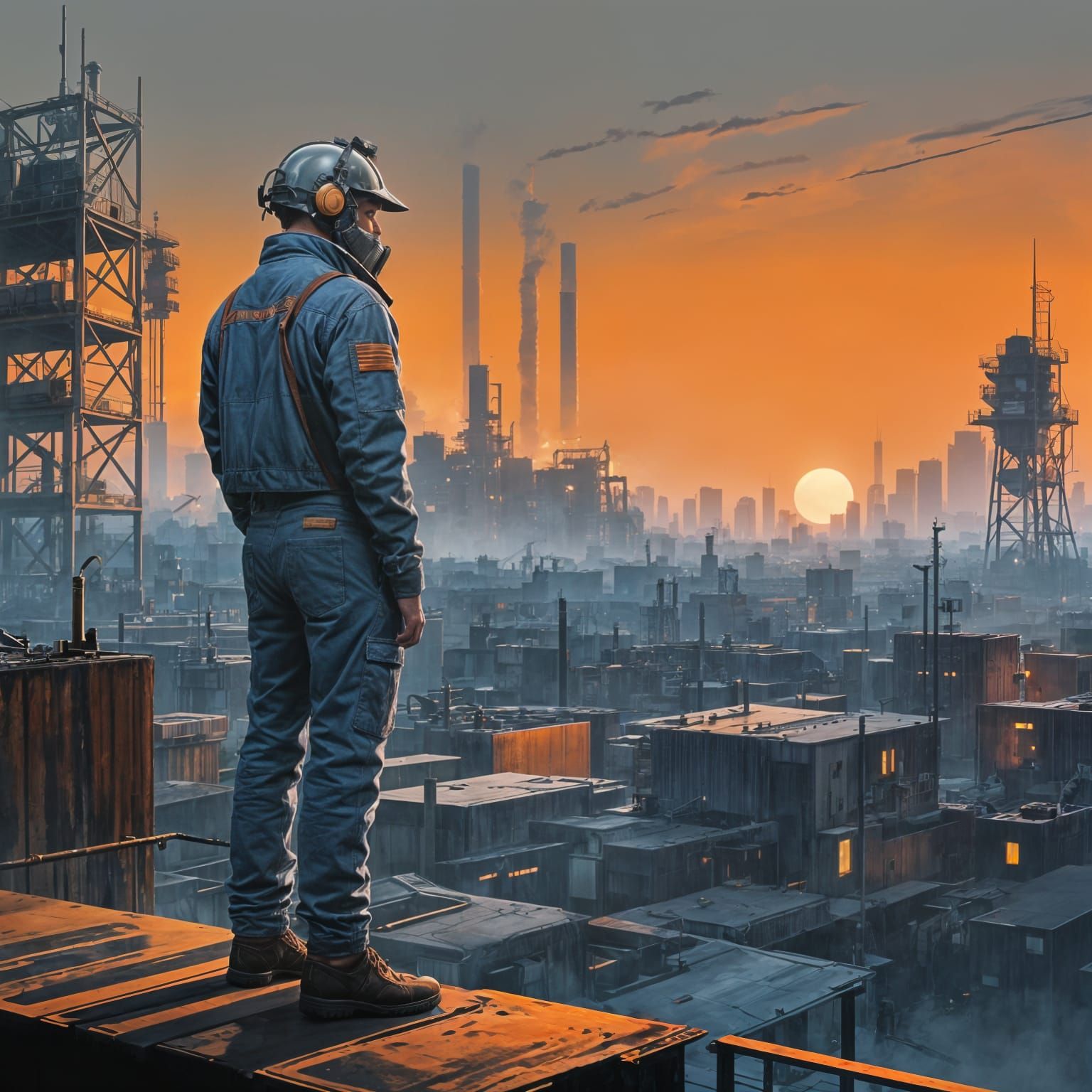 Gradient of Hope and Industry in Cyberpunk Style