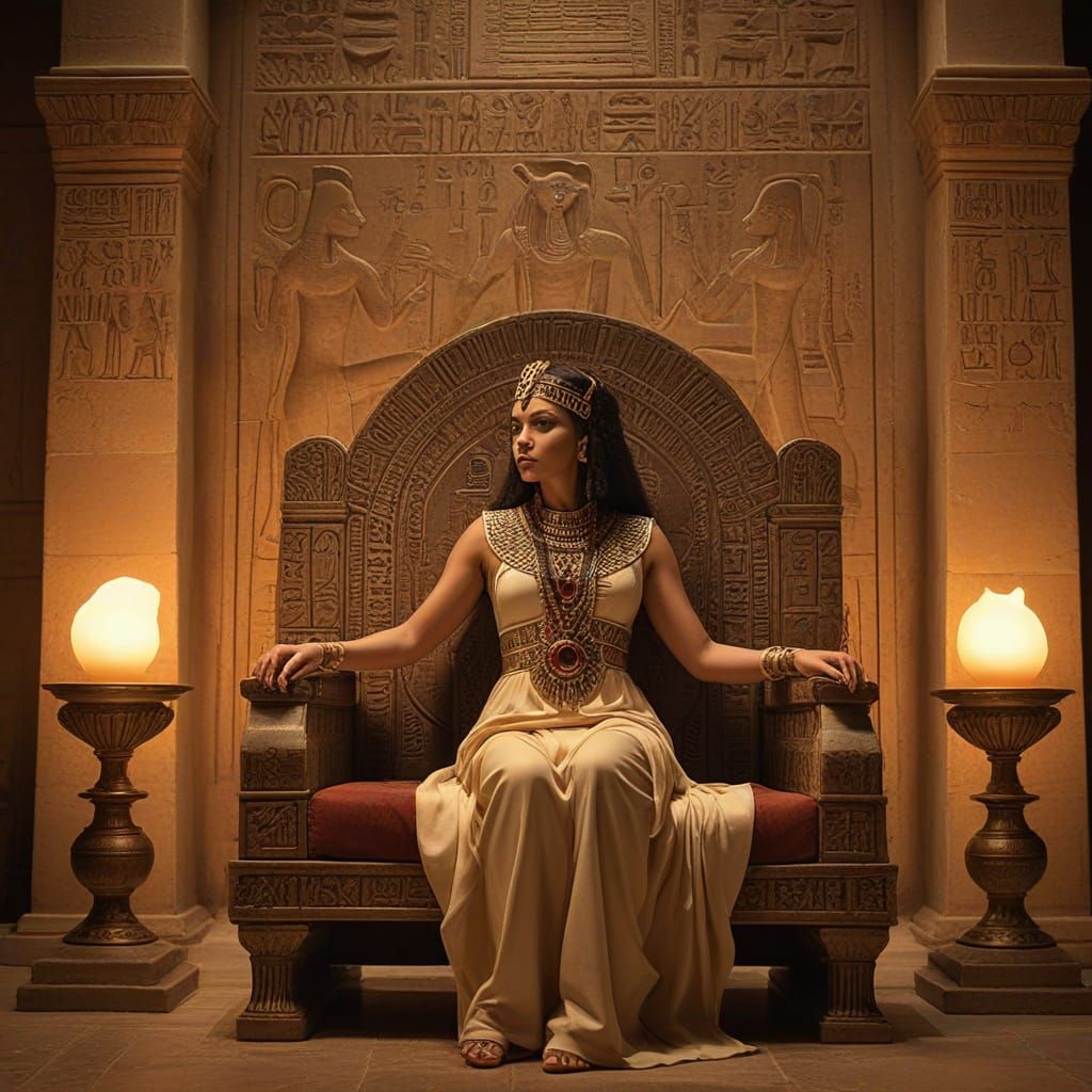 Ancient Egyptian Palace Scene with Cleopatra and Caesar in L...