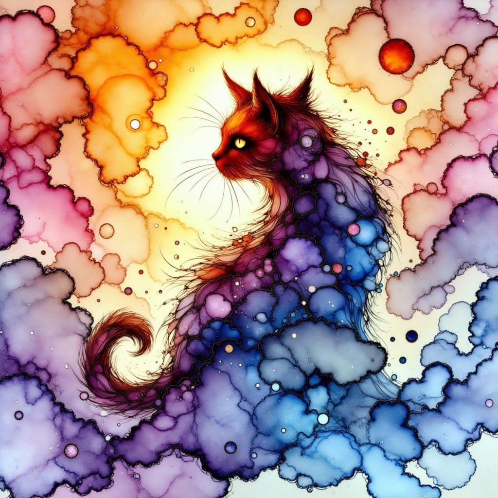 Whimsical Cat in Golden Light