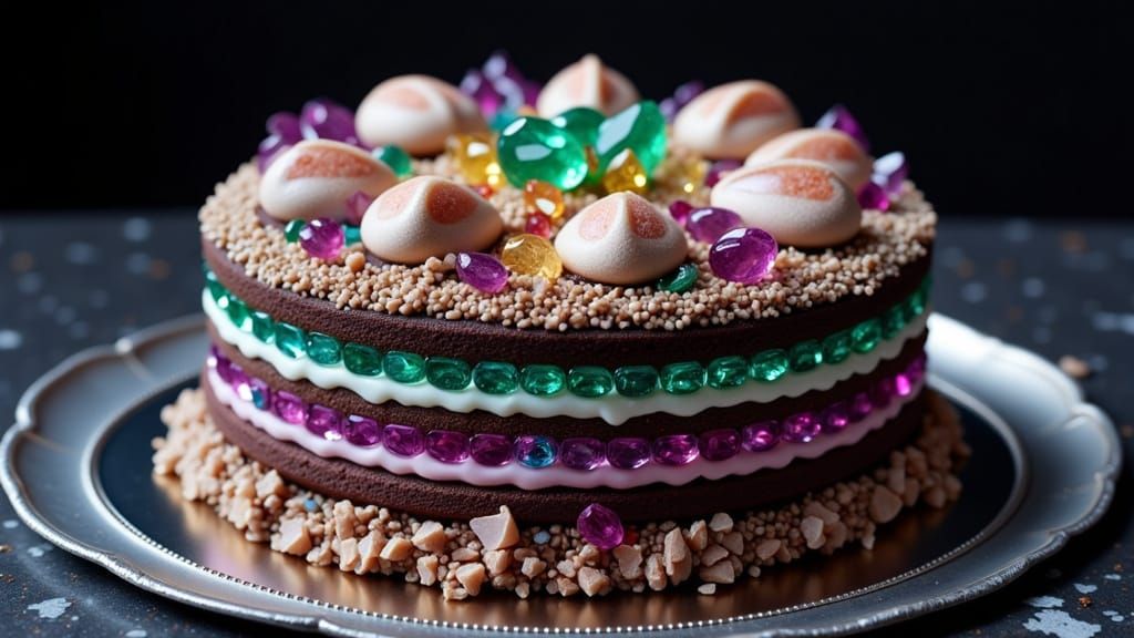 Gemstone Chocolate Cake: A Hyperrealistic Display