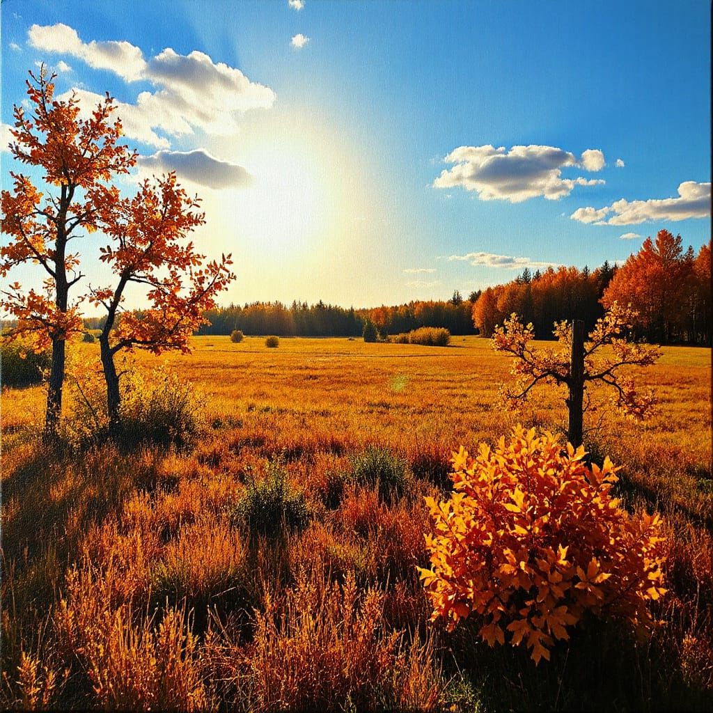 Estonian Autumn Landscape in Golden Hour Light