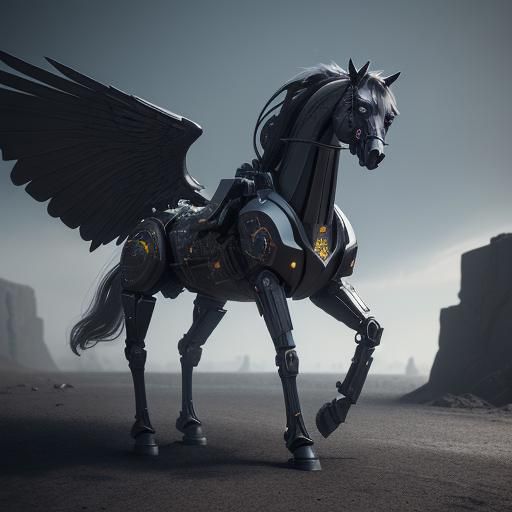 Winged Mechanical Horse in Sci-Fi Style