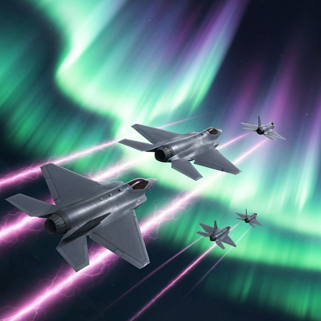 F-35 Jets Soaring Through Aurora Borealis