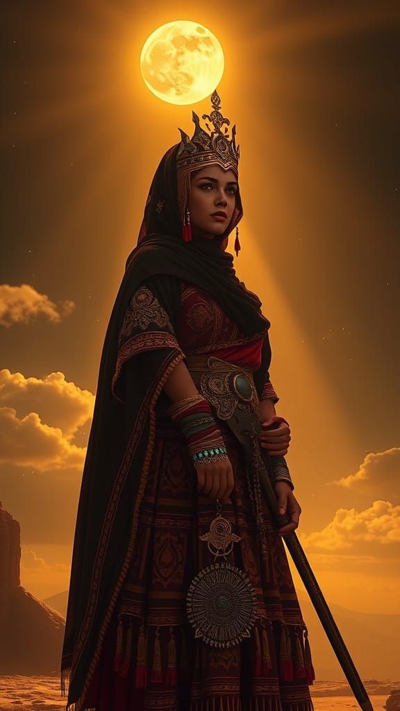 Golden Hues Princess: A Mexican Muralism Midnight Reverie