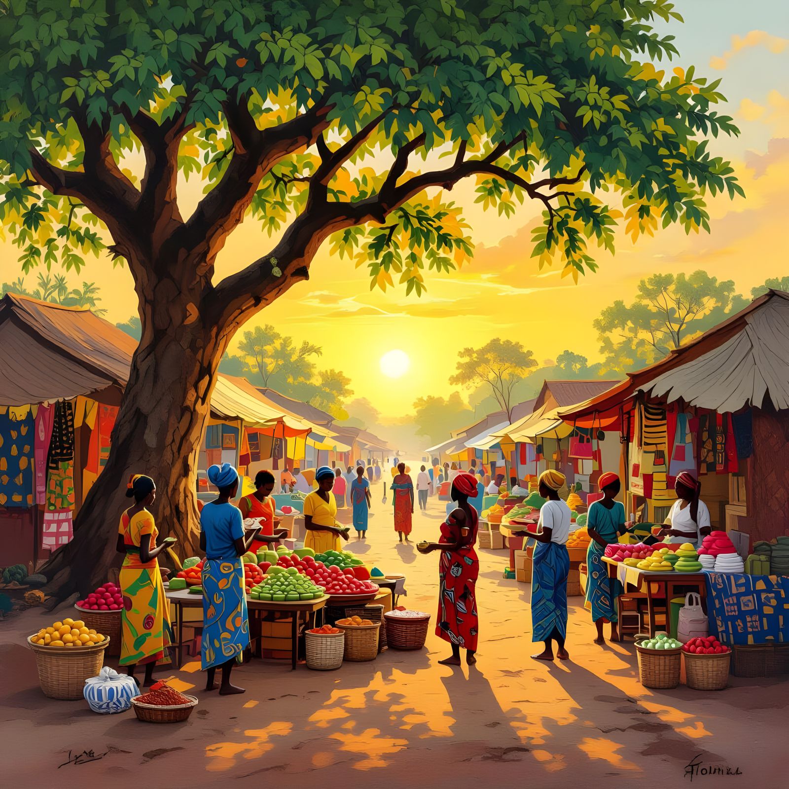 African Village Market at Golden Sunset