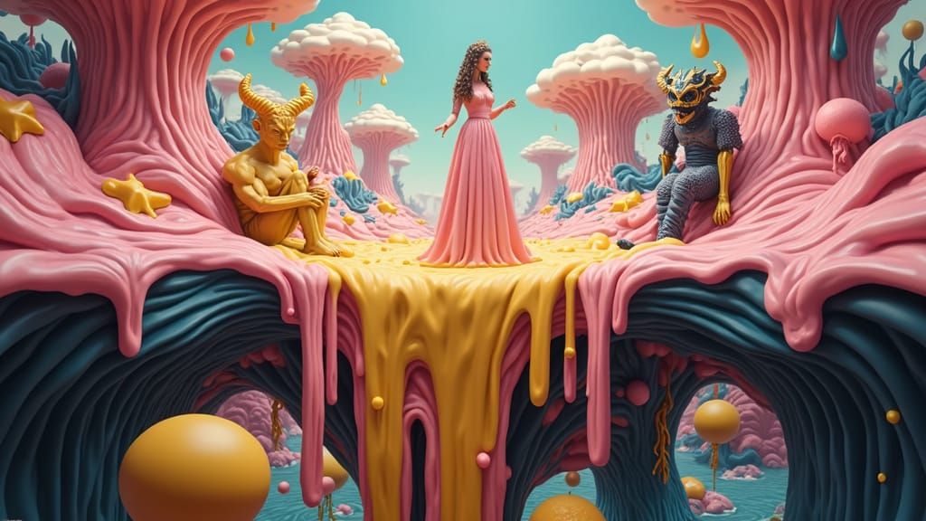 Surreal Abstract Landscape with Maiden and Demons