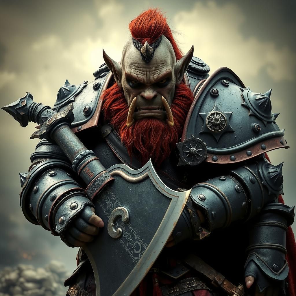 Orc Warrior in Black Armor with Battle Axe