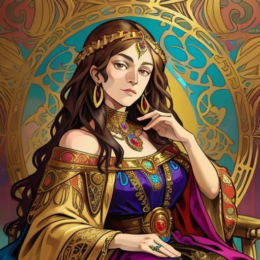 Ornate Portrait of Woman in Art Nouveau Style