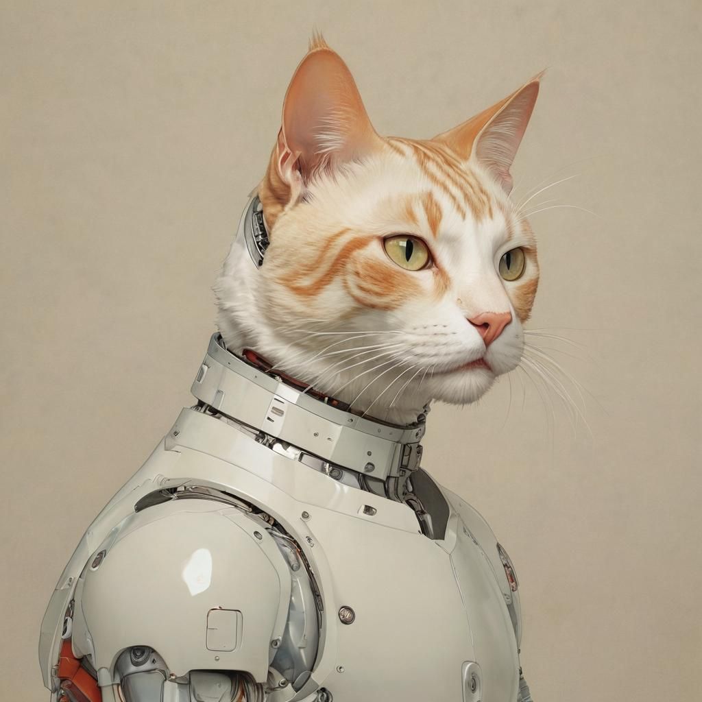 Magnificent Cyborg Cat Portrait in Mixed Styles