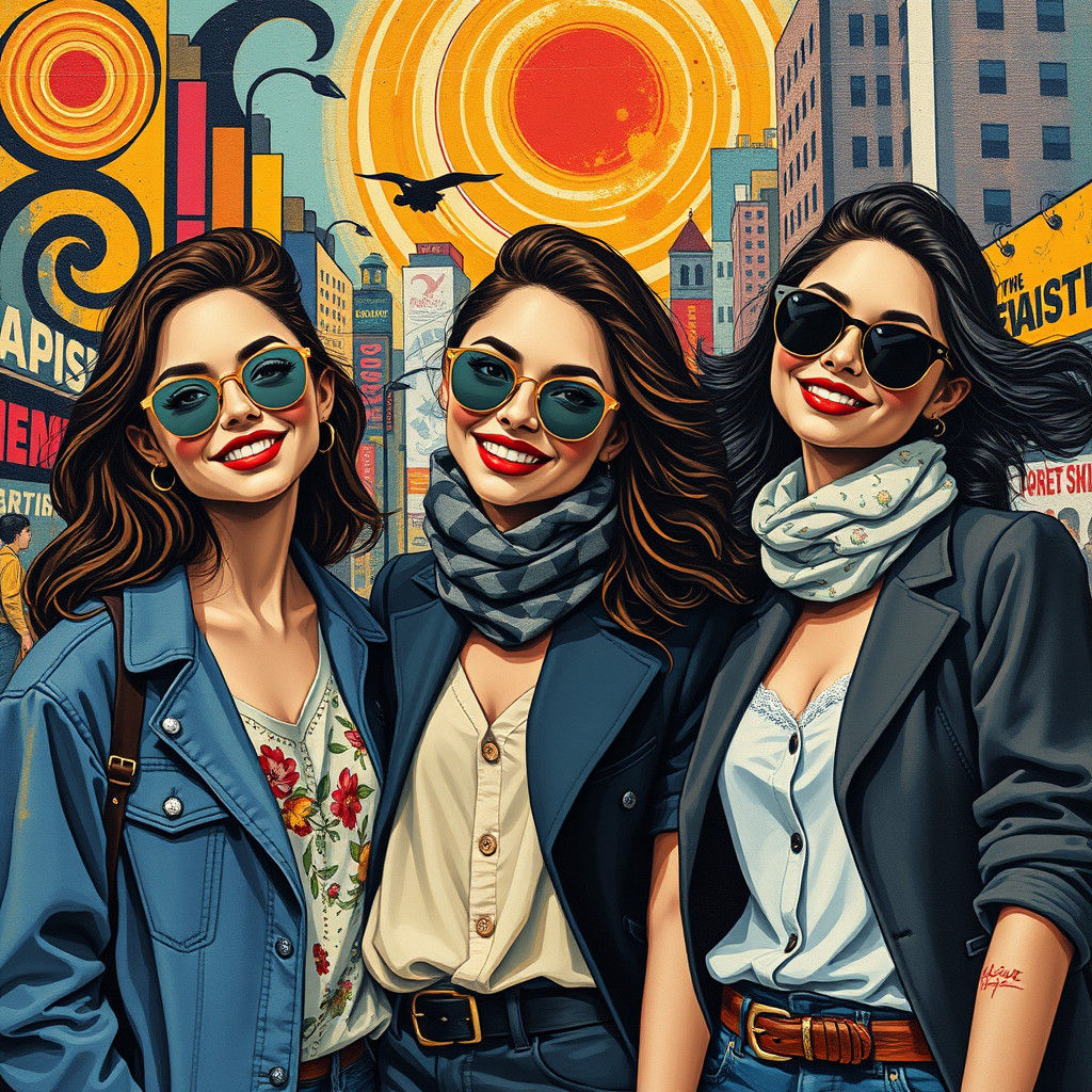 Fashionable Women in Surreal Urban Dreamscape