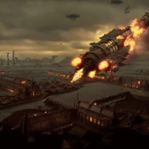 Steampunk Airship Fleet Night Raid on Fortress