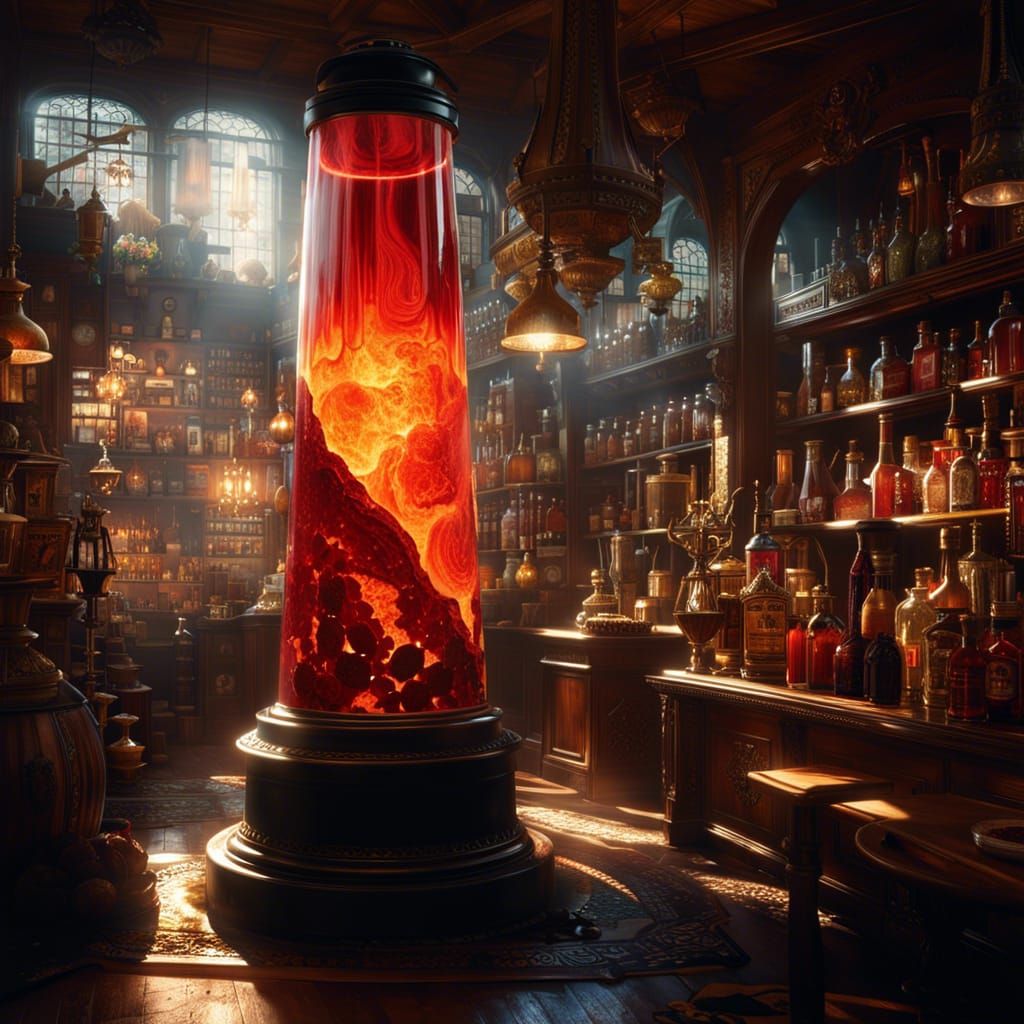 Glowing Lava Lamp with Intricate Motifs in 3D