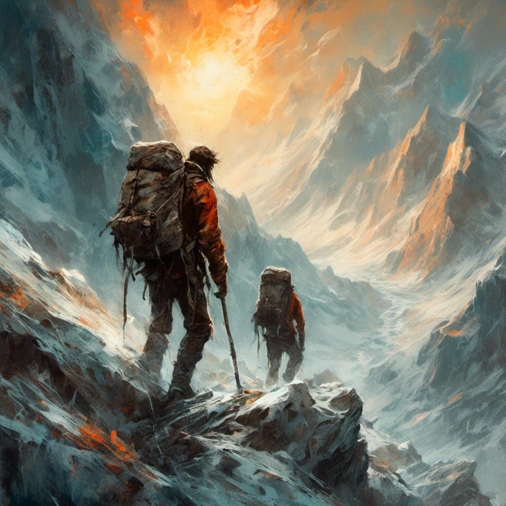 Climbers on a Treacherous Cliff as Comic Book Art