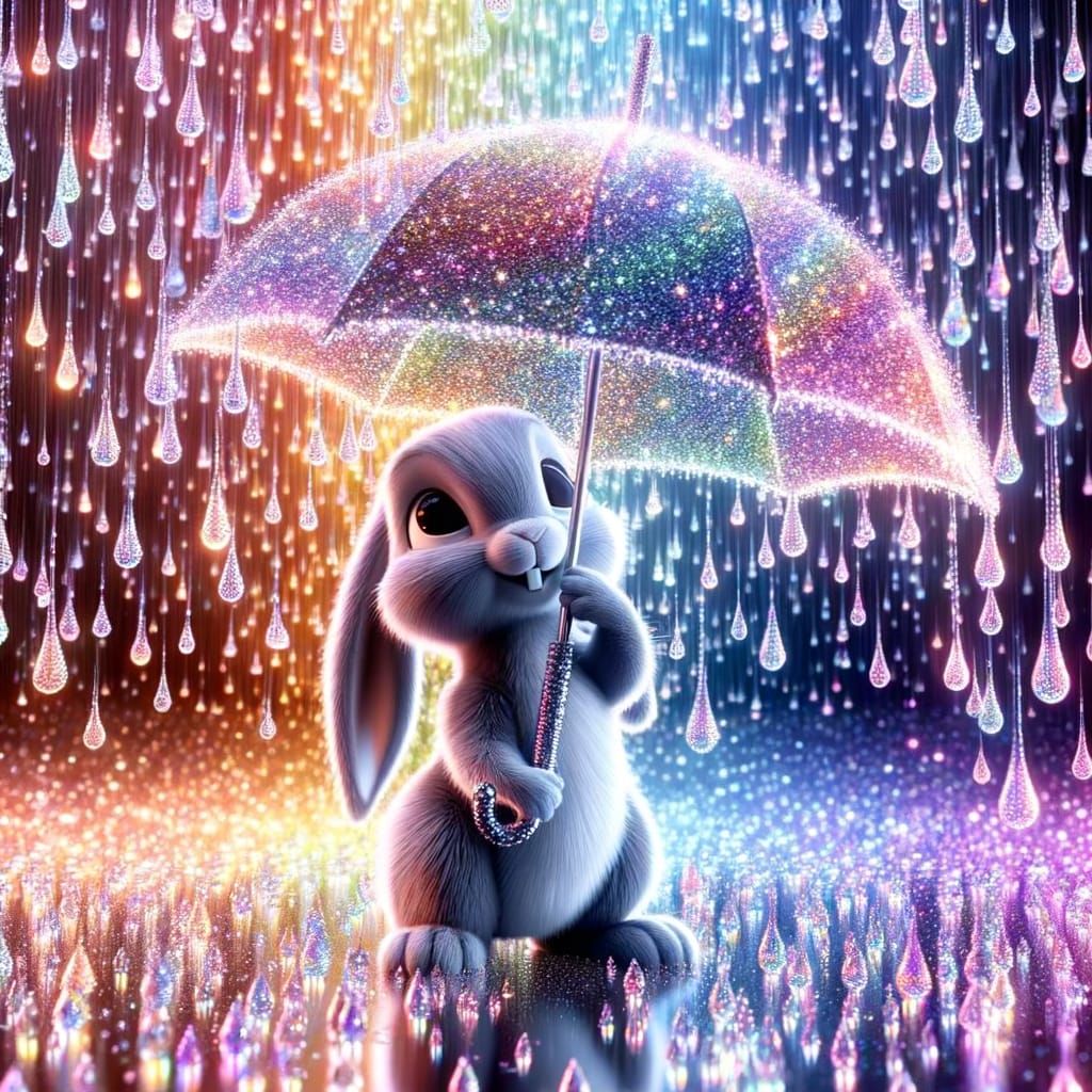 Vibrant Bunny Under Prismatic Umbrella