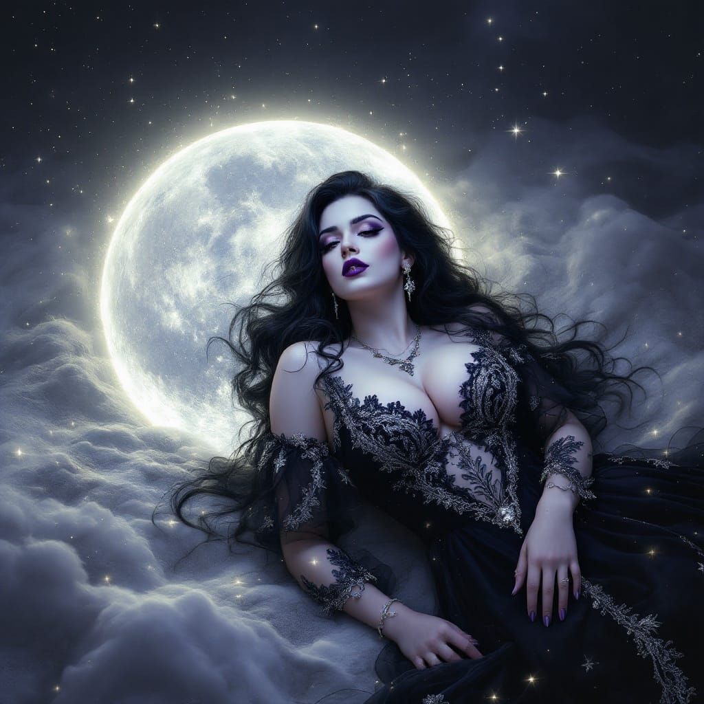 Surreal Gothic Goddess on the Moon