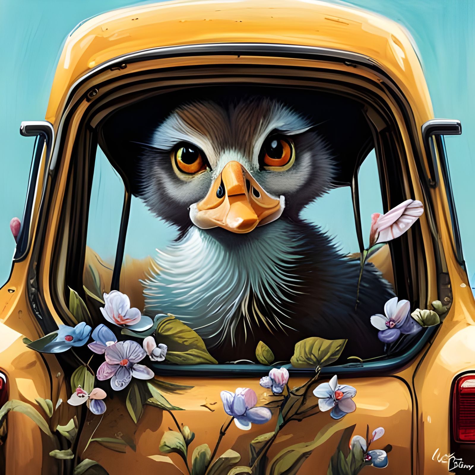 Duck in a Truck Portrait: Digital Art