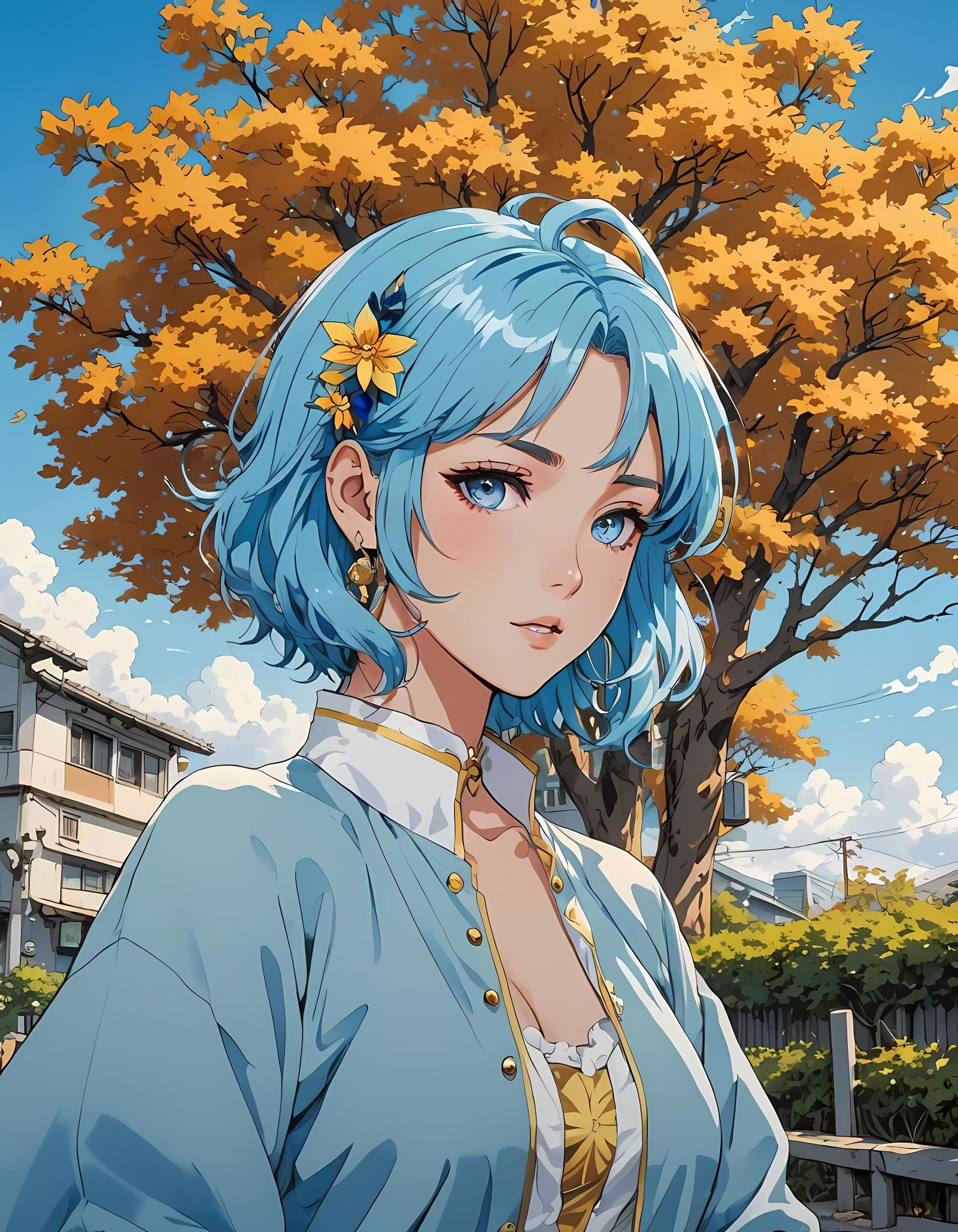 Anime Girl with Blue Hair in Cel-Shaded Style