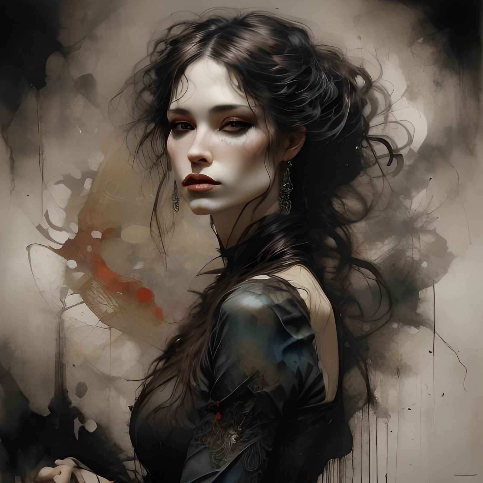 Gothic Girl Portrait with Ink and Lace Details