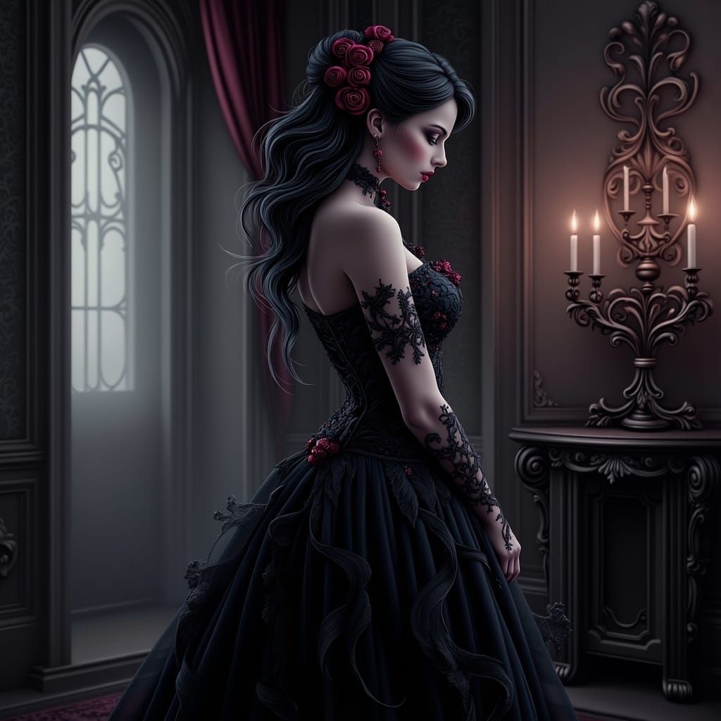 Gothic Lady in Baroque Chamber