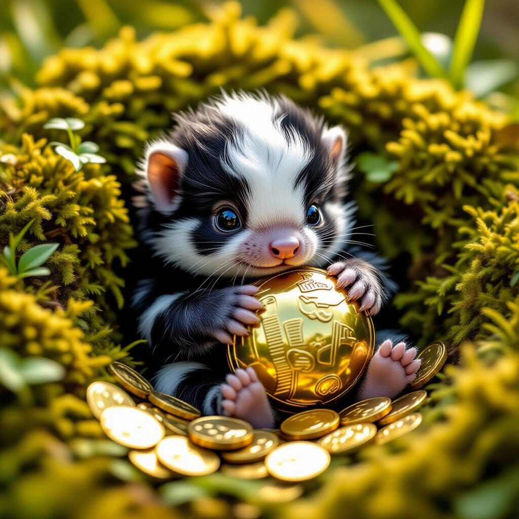 Baby Niffler in Moss Nest with Gold Coin