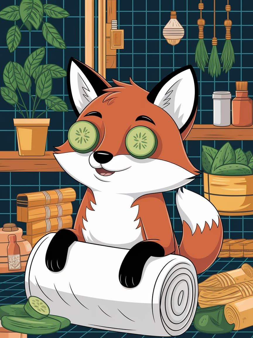 Fox Relaxing at Spa in Wes Anderson Style