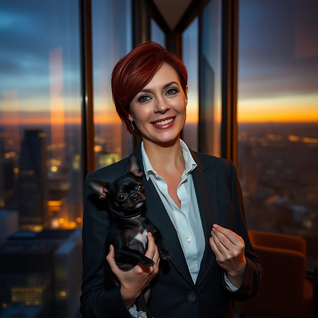 Woman and Chihuahua in High-Rise Apartment
