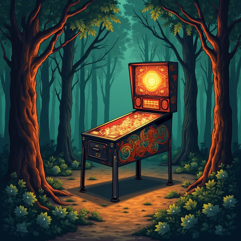 Pinball Machine Nestled Among Forest Trees