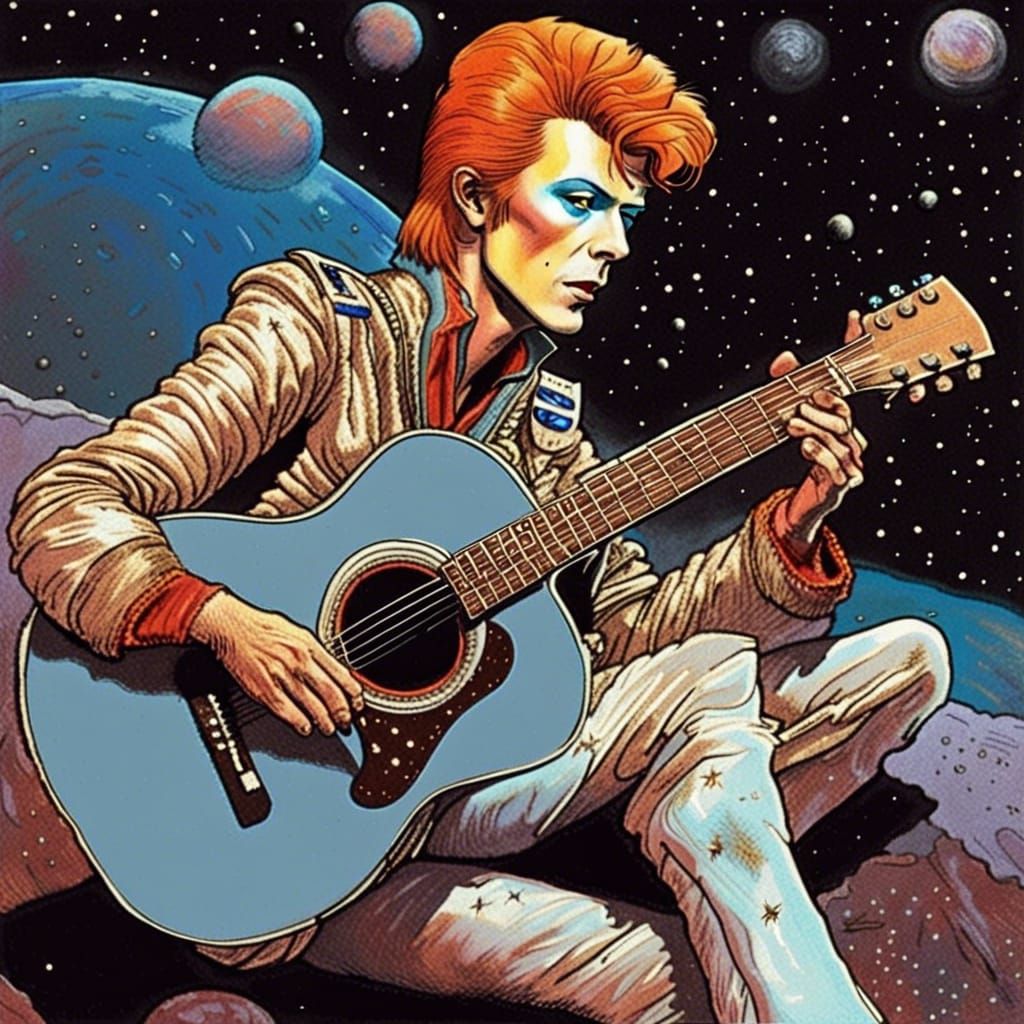 Astronaut David Bowie Plays Guitar on the Moon