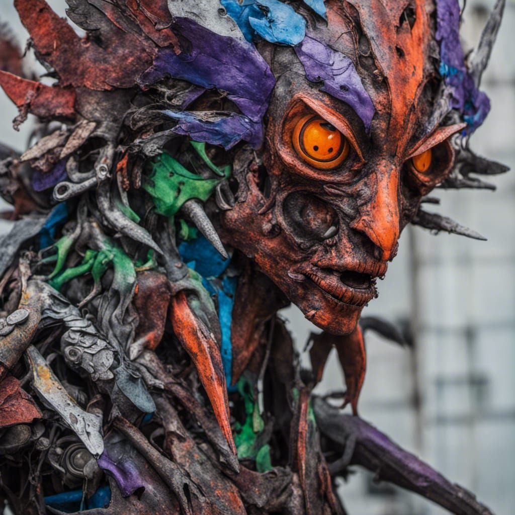 Terrifying Scrap Monster Portrait in Studio Lighting