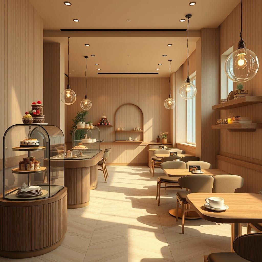 Whimsical Minimalist Cafe in a Dreamlike Setting