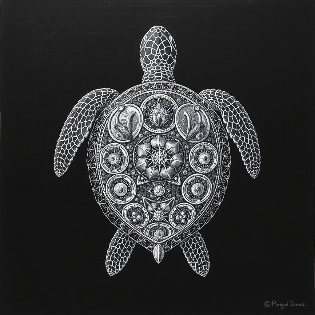 Surreal Turtle Weaving Photosynthetic Network, Psychedelic A...