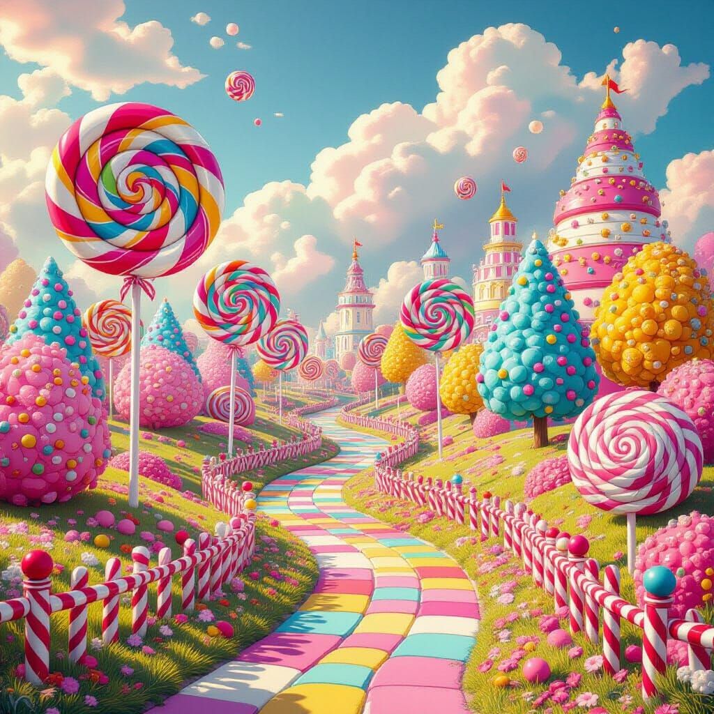 Vibrant Candyland World with Whimsical Realism