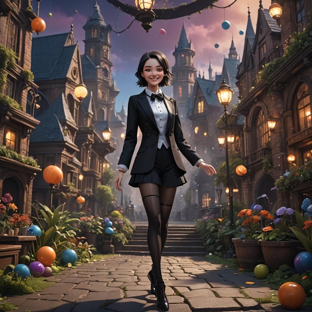 Smiling Girl in Tuxedo: Detailed Fantasy Art