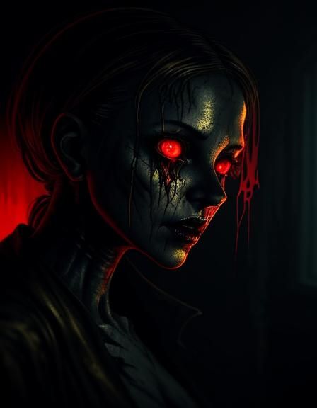 Ghostly Woman in Ancient Mansion: Retro Sci-Fi Style