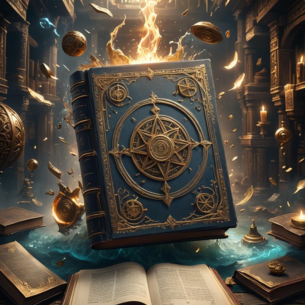 Floating Ancient Book with Glowing Symbols