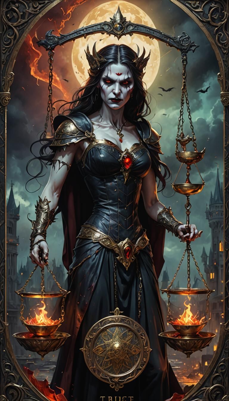 Vampire Justice Tarot Card in Hyperrealistic Style
