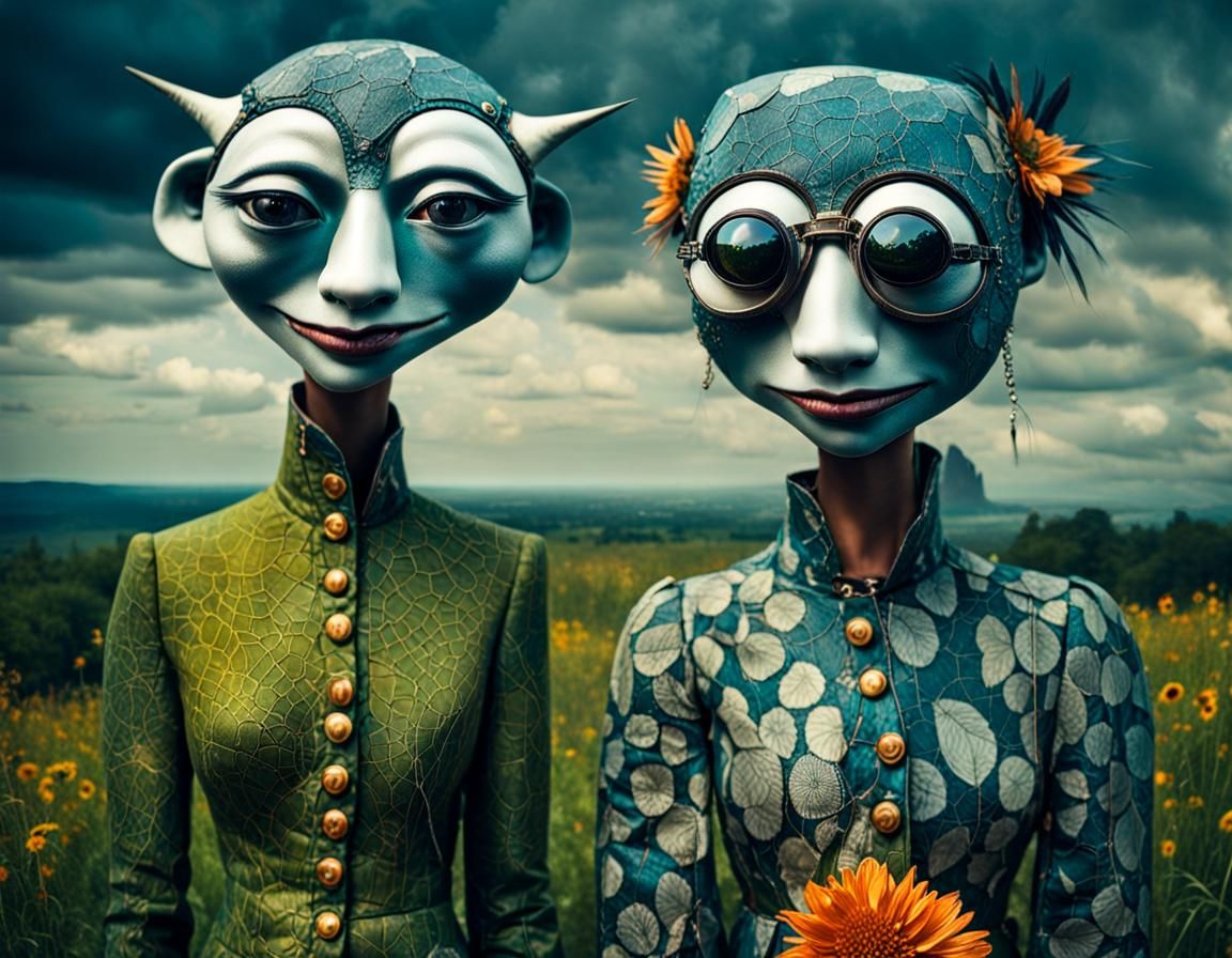 Surreal Restaurant Scene with Exotic Aliens