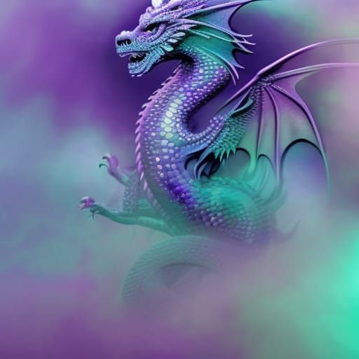 Beautiful misty pearlescent purple dragon with pearlescent white fractals accents& Pearlescent blue fractals accents& Co...
