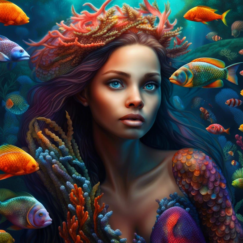 Colorful Mermaid in Underwater World