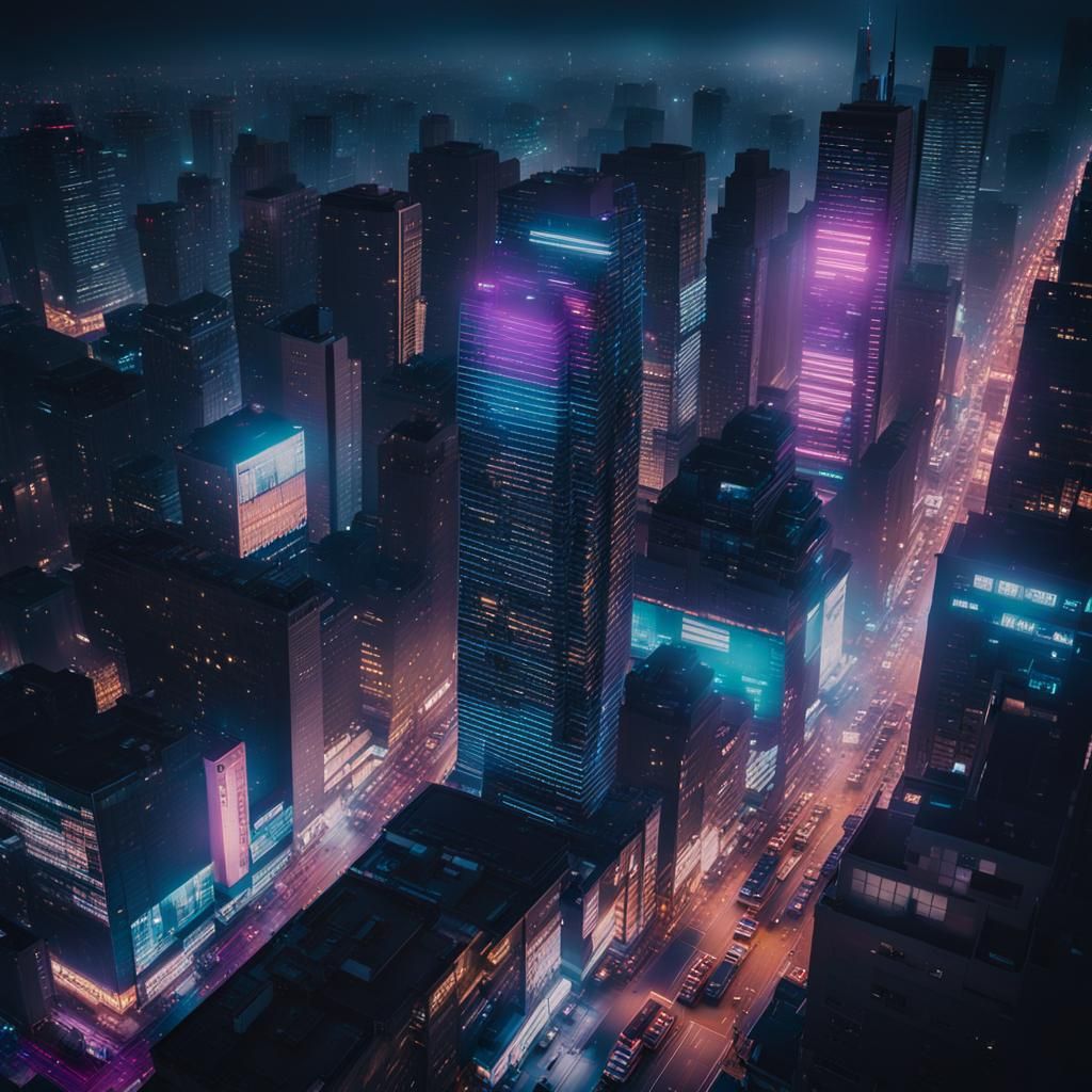Dramatic Cityscape at Night in Cinematic Style