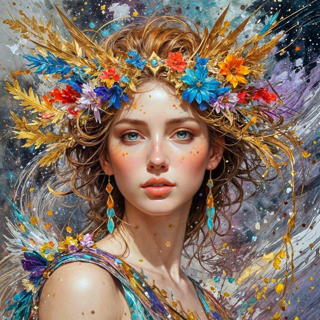 Starlight Goddess Portrait: Fantasycore Impasto Masterpiece