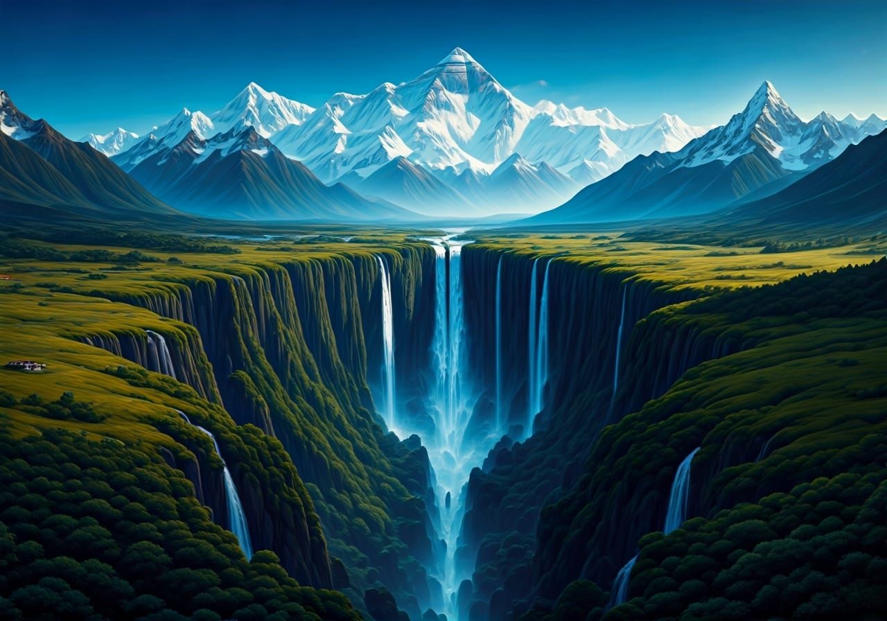 Majestic Everest: Waterfall Creates Serpentine River