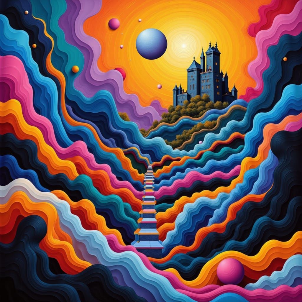 Medieval Castle in Vibrant Geometric Dance