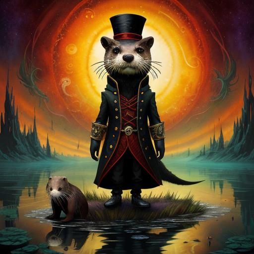 Battle Otter on Turbulent Lake: Fantasy Art