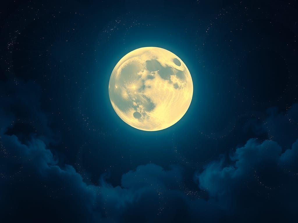 Luminous Full Moon in Cosmic Night Sky