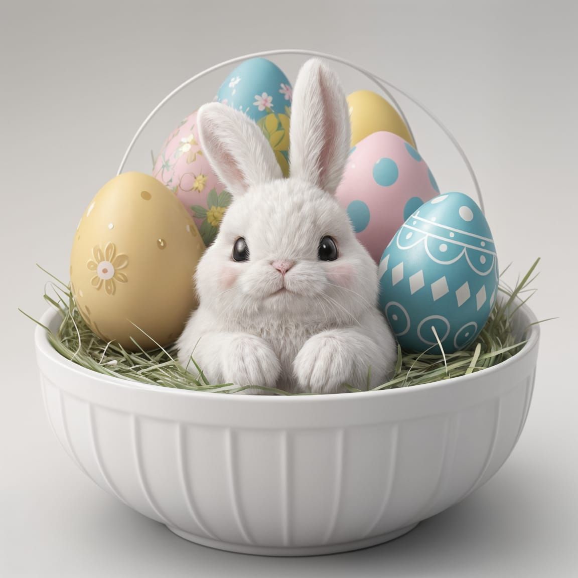 Cute Easter Bunny Cuddles Colorful Egg in Anime Style