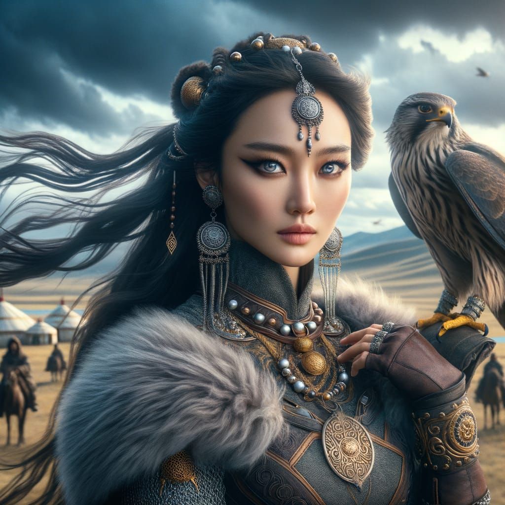 Khutulun, descendant of Genghis Khan, mesmerizing eyes, fier...