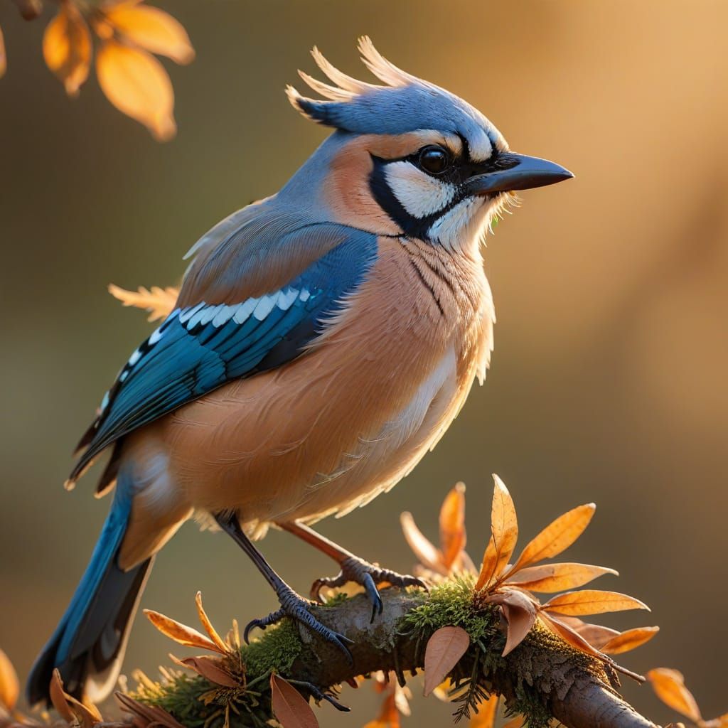 Jay Bird on Branch: Wildlife Photography